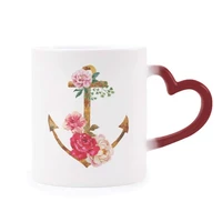 watercolor rose anchor flower plant morphing mug heat sensitive red heart cup