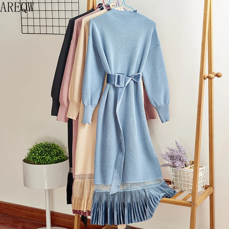 Женское трикотажное Золотое бархатное платье с поясом 810 черного и розового