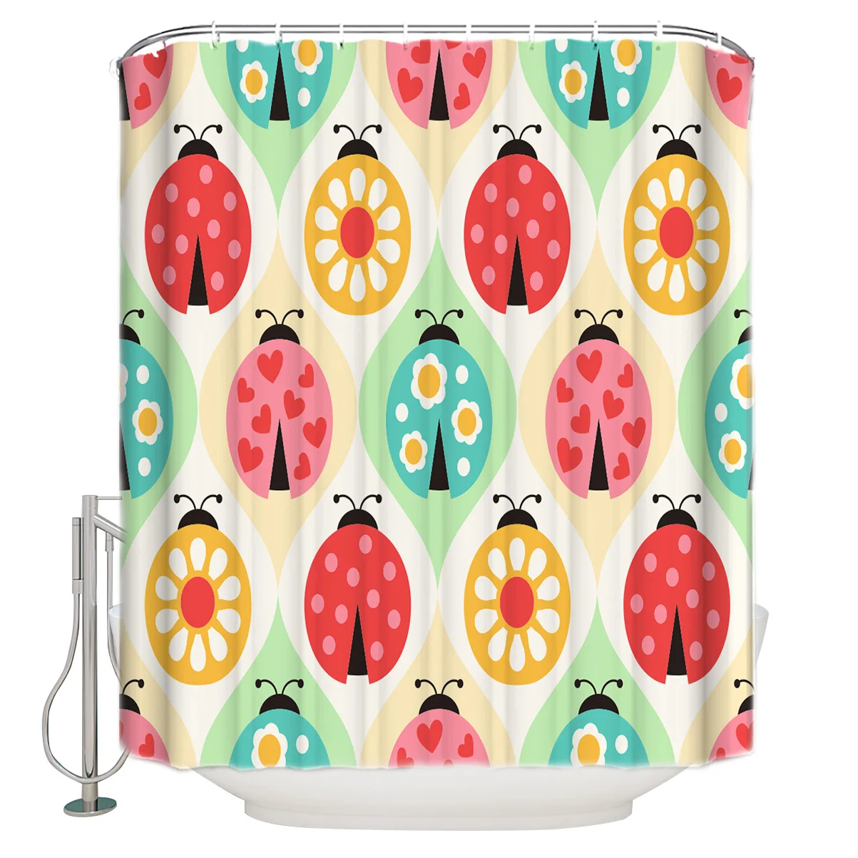 Божья коровка мультфильм красочный занавеска для ванной из полиэстера ткань