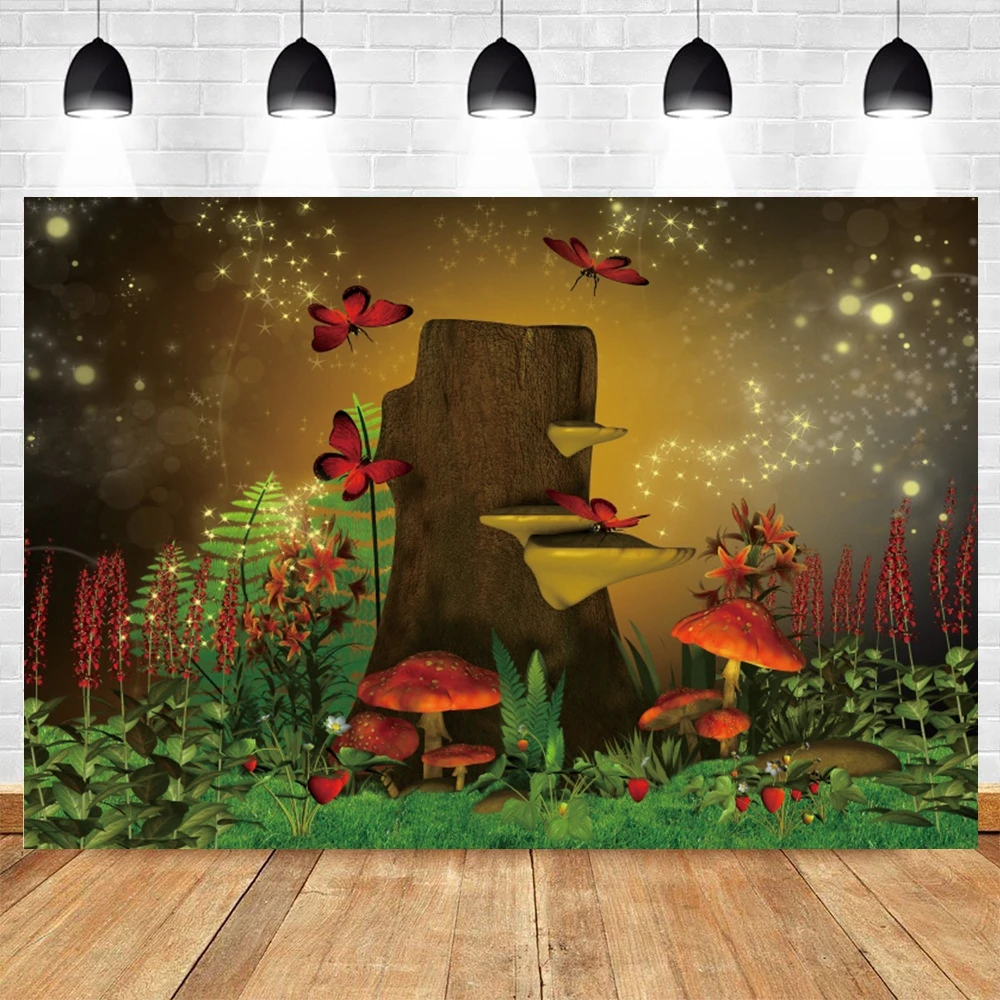 

Dreamy Wonderland Fairy Tale World Mushroom Spring Forest Baby Portrait Photography Backdrop Photographic Background Photophone