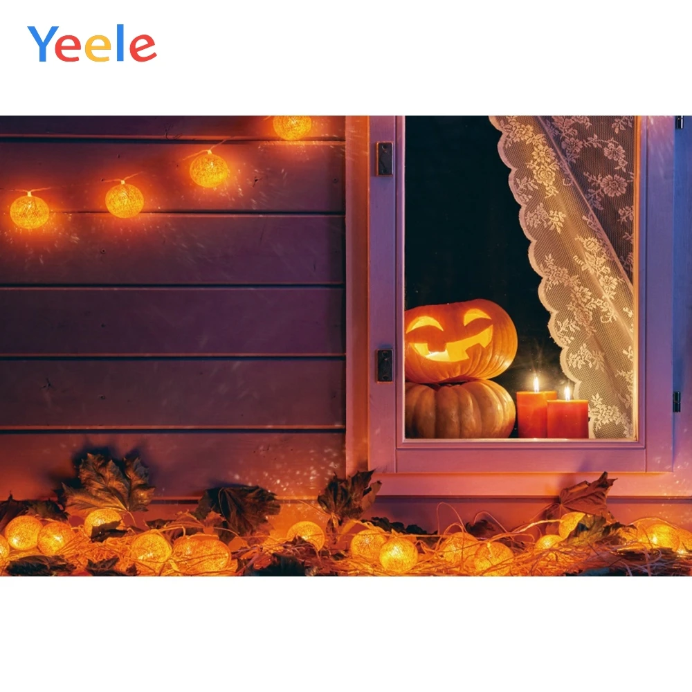 

Halloween Backdrop Window Pumpkin Lantern Wood Board Floor Baby Portrait Backdrops Vinyl Photography Background For Photo Studio