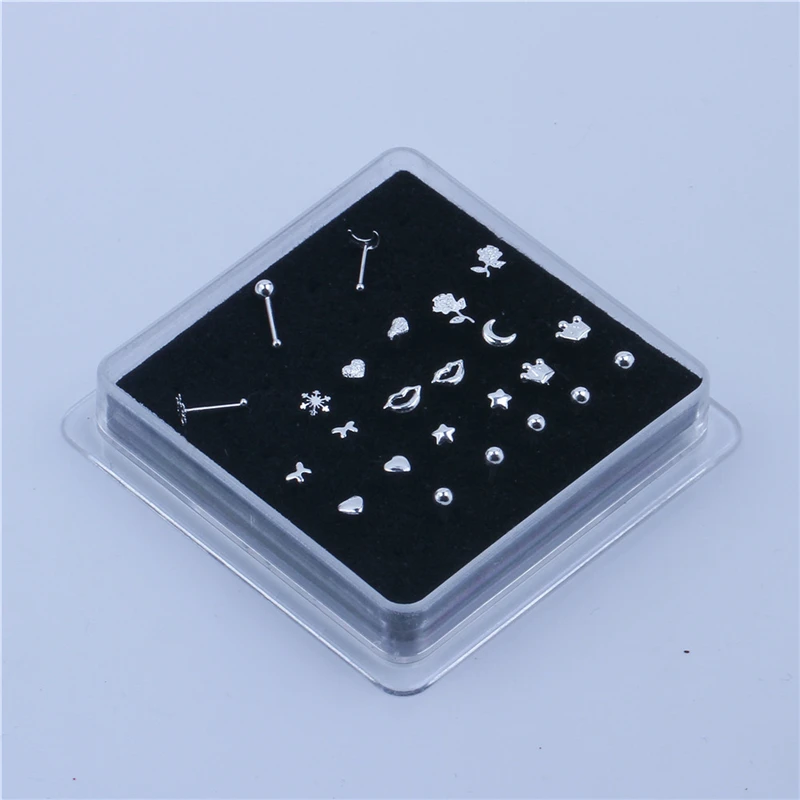 Серьги-гвоздики для пирсинга носа круглые кольца в форме сердца 24 шт./кор. модное