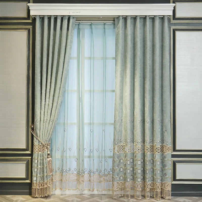 

Chenille thickened curtain high grade European hollow out embroidered curtain shade heat insulation living room bedroom balcony