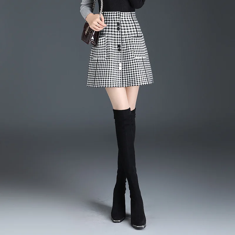 

Женская модная трикотажная клетчатая мини-юбка трапециевидной формы с высокой талией, Офисная винтажная элегантная облегающая повседневн...