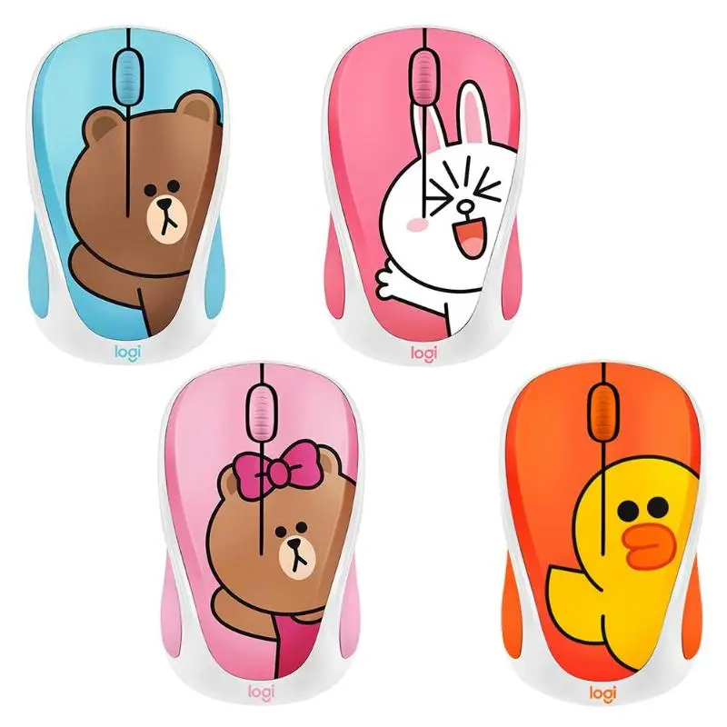 Милая беспроводная мышь logitech LINE FRIENDS, 2,4 ГГц, мини-мультипликационный usb-приемник, оптическая сенсорная игровая мышь для офиса, для ПК, ноутбука