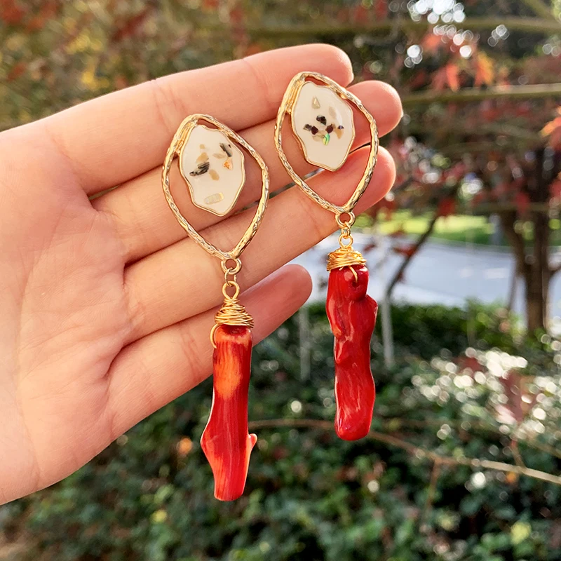 Женские Геометрические серьги-подвески Коми серьги с жемчугом из коралловой