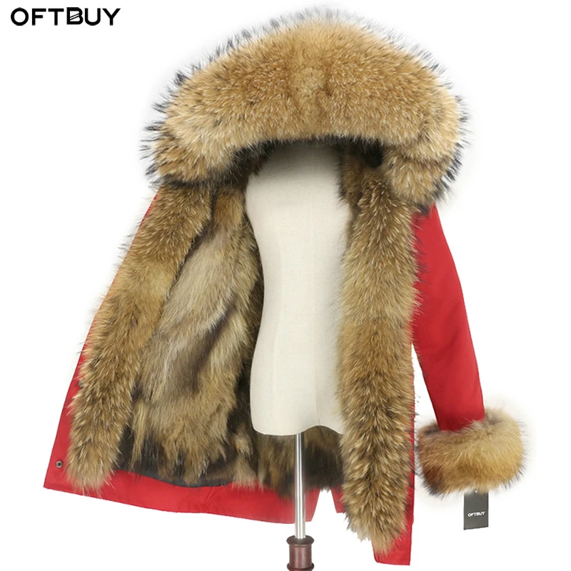 OFTBUY, водонепроницаемое пальто с натуральным мехом, длинная парка, зимняя куртка для женщин, натуральный мех енота, воротник, капюшон, подкладка из лисьего меха, теплая уличная одежда