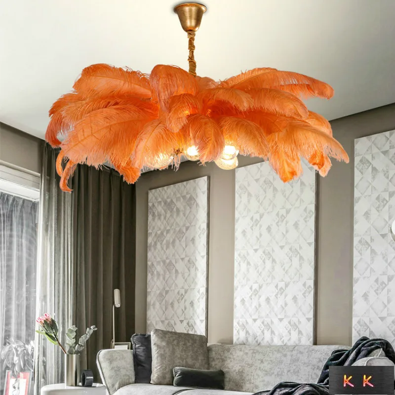 

Northern Europe main bedroom lamp warm romantic ins net red girl creative living room lamp dining room room feather hanging lamp