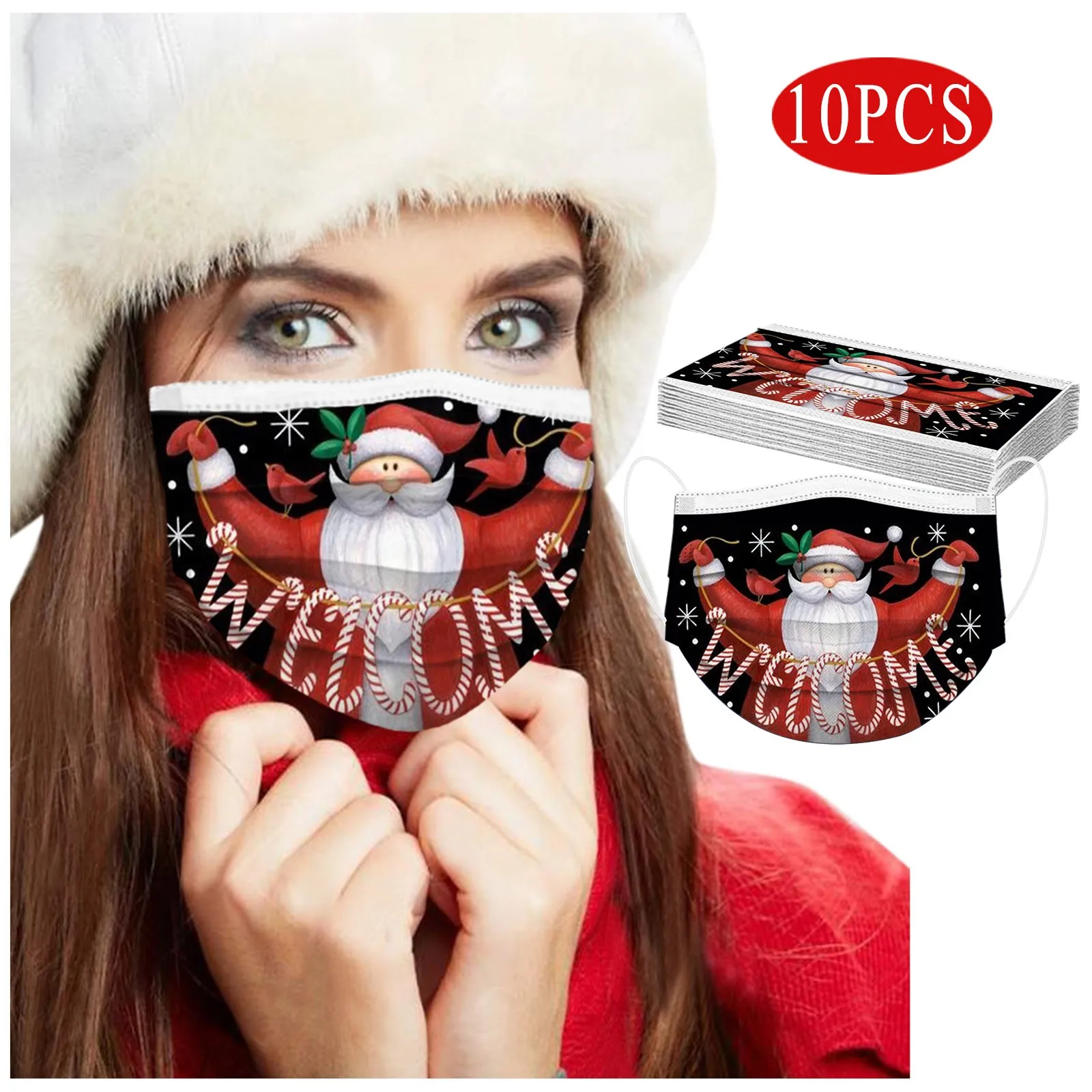 

10pcs Unisex Adult Christmas Printed Mouth Mask 3Ply Disposable Earloop Mask Outdoor Protective Resuable Face Mask