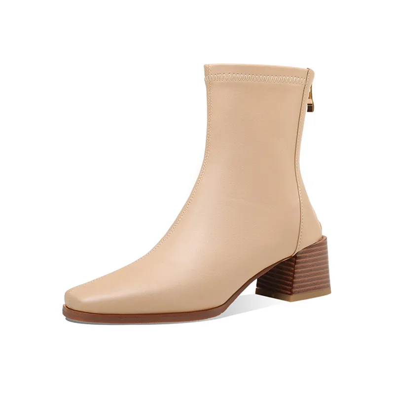 

ANNYMOLI High Heel Woman Boots Ankle Boots Thick Heel Shoes Zip Square Toe Ladies Short Boots Autumn Winter Black Large Size 40