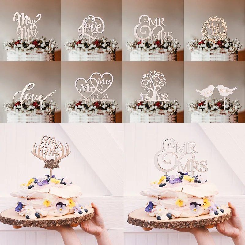 

1pcs Just Married Wedding Cake Topper Mr & Mrs Cake Toppers for Wedding Wooden Letter Cakes Decoration Engagement Party Supplies