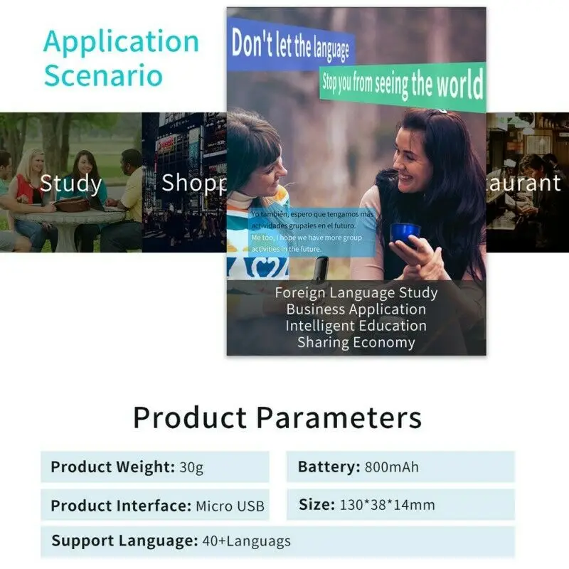 Мини Портативный беспроводной умный голосовой переводчик 40 язык двухстороннее