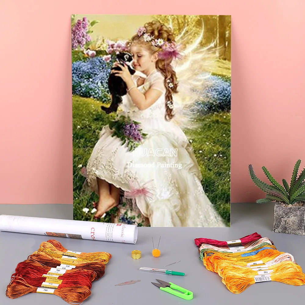

Angel Kids Farmhouse Printed Canvas 11CT Cross Stitch DIY Embroidery Complete Kit DMC Threads Knitting Different