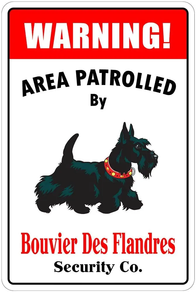 

Metal Sign Warning Area Patrolled by Bouvier Des Flandres 12"x18" Metal Sign