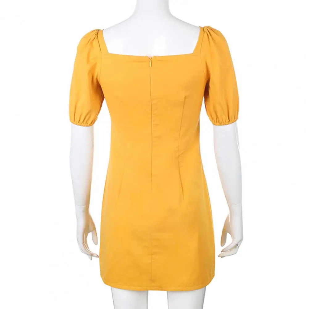 

Blue Vinatge Summer Dress Women Sexy Backless Puff Sleeve Beach Holiday Dress Casual A-line Backless Bowknot Dress 2021