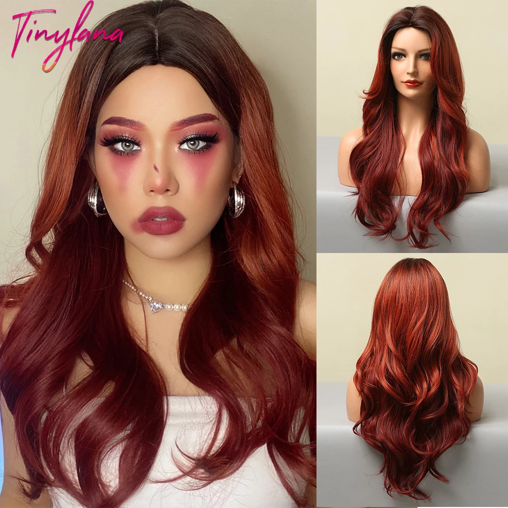 Парик из светильник нных волнистых синтетических волос с эффектом омбре