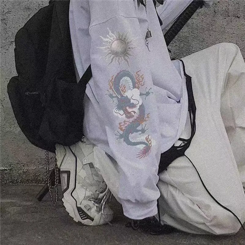 

QWEEK Graffiti Print Hoodie Sweatshirt 2021 Japanese Streetwear Sweatshirt Korean Fashion Long Sleeve Tops Pullovers