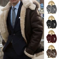 fashion men coat autumn winter mens wool collar casual hooded coat lapel plush slim fit leather coat men outwear cardigan tops