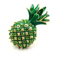 gorgeous crystal and enamel green pineapple pin brooch tropical fruit food jewelry for women fashion dressy gown costume suit