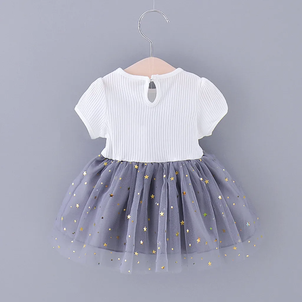 TELOTUNY dress Infant Baby Girls Short Sleeve Star Moon Tulle Princess Dress coton Solid Bowknot frock baby summer 2020apr | Детская