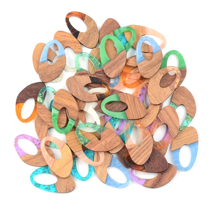 

10PC Hollow Design Earrings Accessories Natural Wood & Resin Splicing Hand Made DIY Making Charms Jewelry Findings & Components