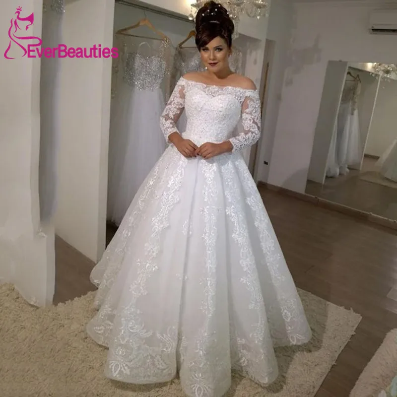 Vestido De Noiva Wedding Dresses 2020 Off the Shoulder Tulle Appliques Long Sleeves Bride Dress Bridal Gowns Robe Mariee | Свадьбы и