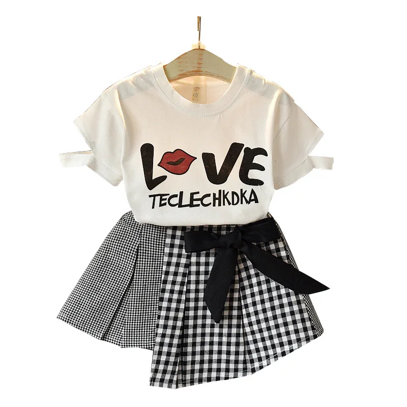 

2 шт., футболка с коротким рукавом и юбка для девочек