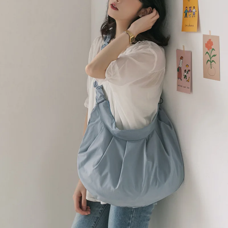 

2021 new tide small fresh rural nylon cloth bag ruffled lace shoulder strap large capacity summer crowdsourcing tote bags for