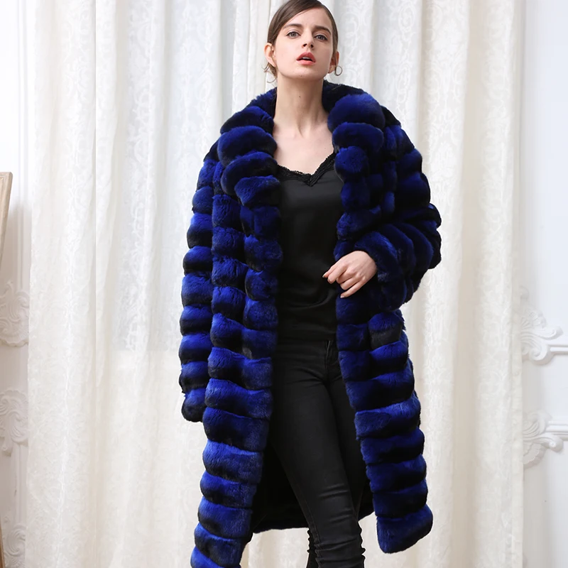 FURSARCAR 2021 Winter Women's Rex Rabbit Fur Coat 100cm Long Chinchilla Thick Jackets Female Customize Natrual Rabbit Fur