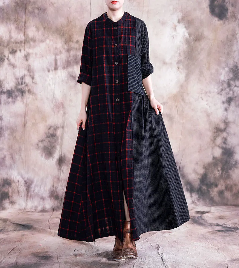 Женское осеннее клетчатое лоскутное Ретро хлопковое белье Тренч верхняя одежда