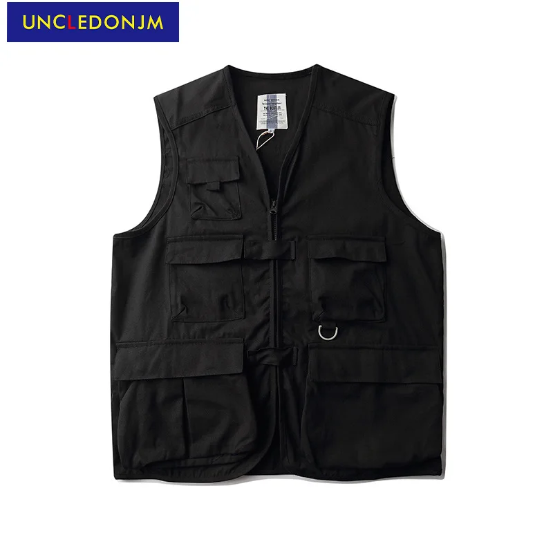 

UNCLEDONJM Functional style Multi Pocket tooling vest men's ribbon vest BF Harajuku fashion sleeveless jacket techwear vest
