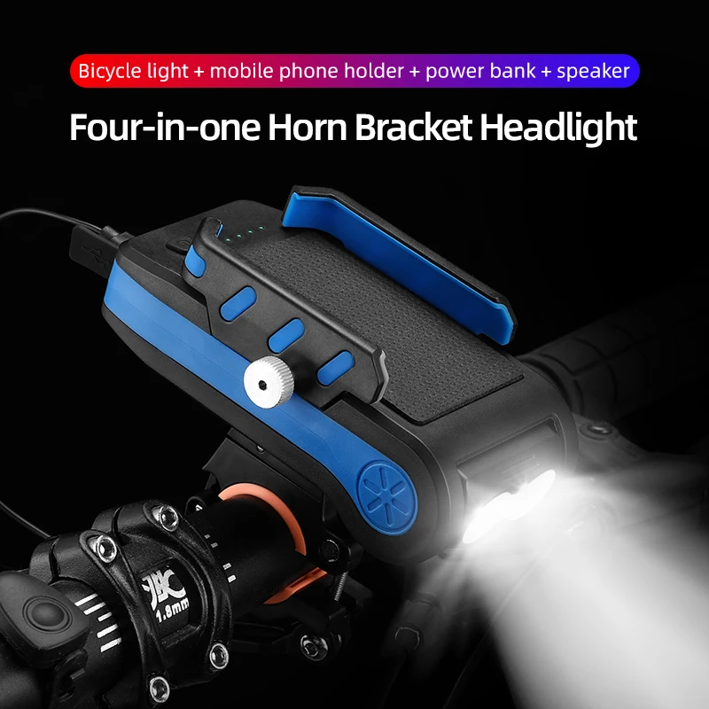 

Bicycle Light Four in one Riding Light Mobile Phone Rack Horn Rainproof USB LED Rechargeable 4000mAh Bike Front Headlight Lamp