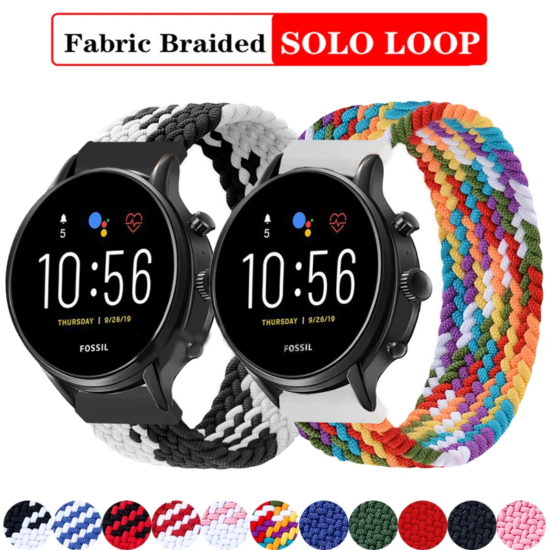 Ремешок соло 22 мм Плетеный для Fossil Gen 5 4 Carlyle HR Julianna Band For Sport 43 мм/Q Explorist нейлоновый