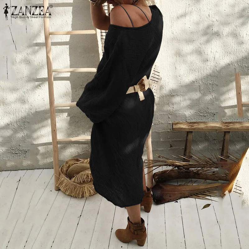 ZANZEA женское летнее платье с рукавом длиной до колена Vestidos Летний Пляжный сарафан Сексуальное Женское Платье с v-образным вырезом