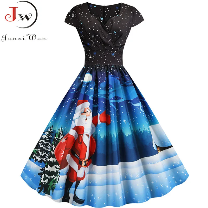 1386-007 S~ 3XL женское рождественское платье праздничные вечерние платья размера плюс с коротким рукавом и v-образным вырезом Элегантное повседневное винтажное зимнее платье - Цвет: 1386-007