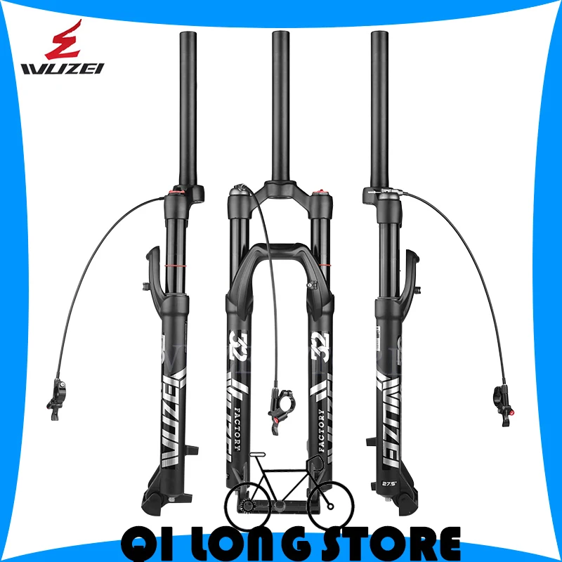 

WUZEI Mountain Bicycle Supension Fork 26/27.5/ 29Inch Air Forks Shoulder/Wire Control Straight pipe/cone MTB Bike Oil Gas Fork