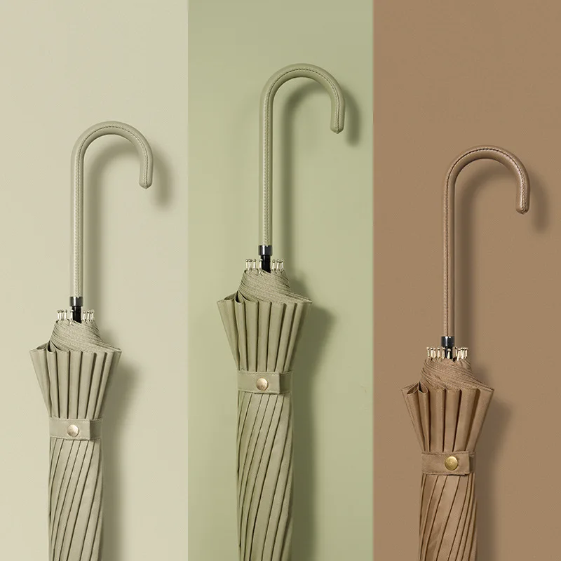 

Новинка 2020, маленький женский зонт с длинной ручкой, кожаный Зонт с изогнутой ручкой, однотонный зонт