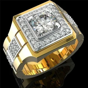 Luxurious Men's Full White Birthstone Crystal Rings Creative Watch Shaped Hip Hop Iced Out CZ Ring L in Pakistan