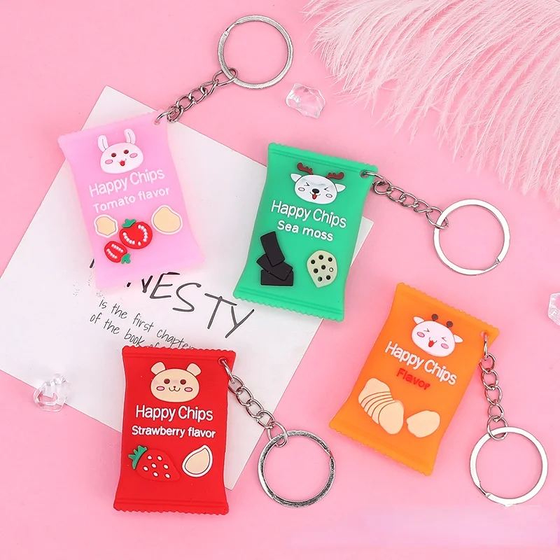 

1pc New Style Potato Chips Bag Keychain Fashion PVC Cute Cartoon Bag Pendant Keychain Couple Women Men Car Bag Decoration Gift