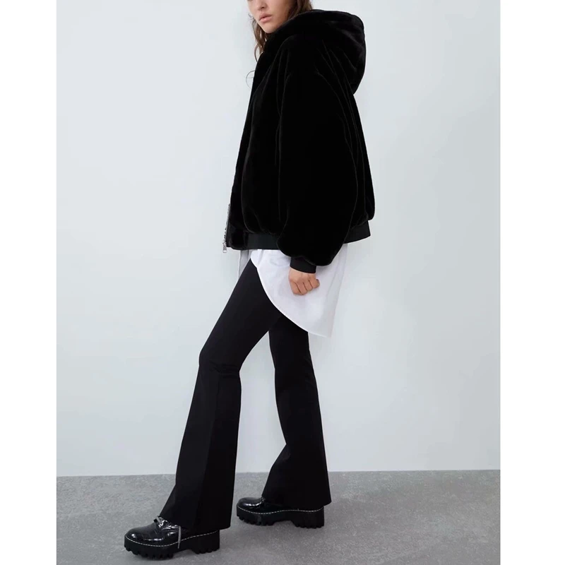 Женская двусторонняя куртка PUWD новая стильная с мехом и капюшоном Осень зима