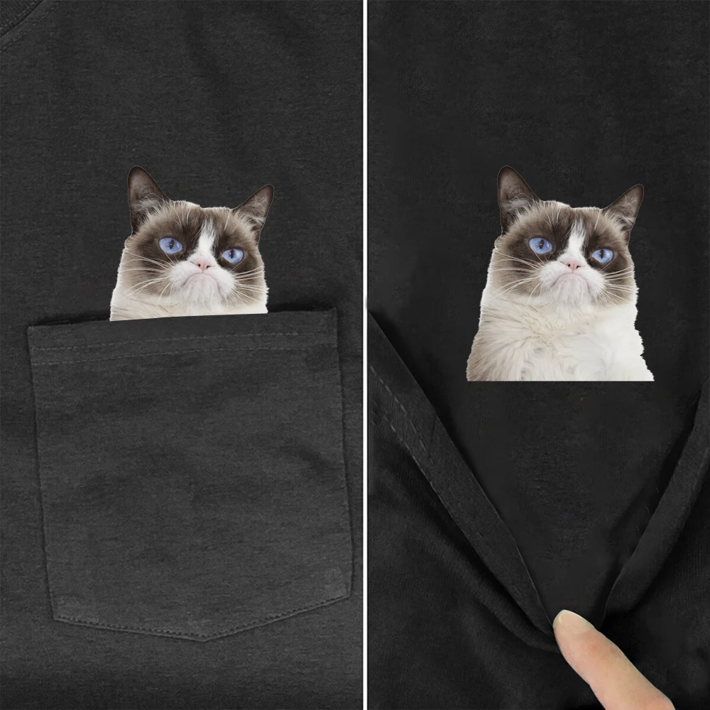 

Cotton T-Shirt Fashion Summer Pocket Cute Cat Printed T-shirt Men's for Women Shirts Hip Hop Tops funny Cotton Tees