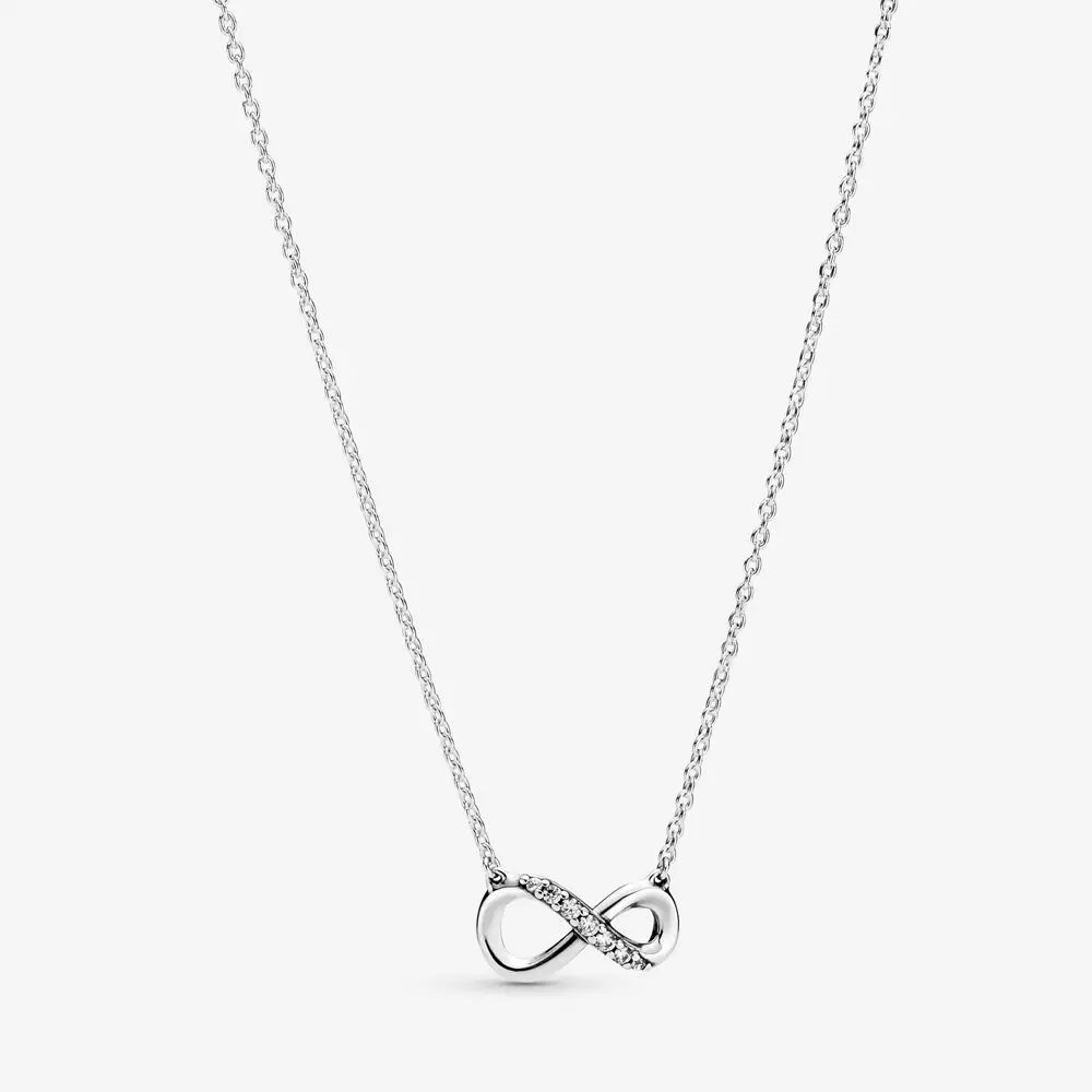 Реальные 925 пробы SilverSparkling Бесконечность колье ожерелье с подвеской