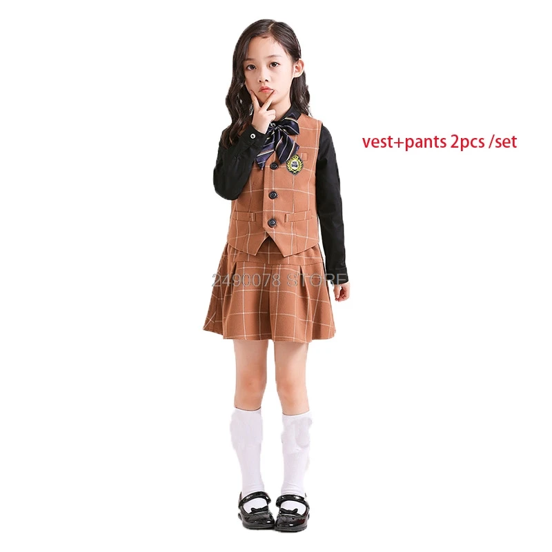 vest pants 2pcs Костюм для девочек и мальчиков с цветочным принтом для свадьбы, детский деловой жилет, брюки, юбка, комплект одежды для девочек, костюм для выступлений на выпускной, костюм для танцев на фортепиано - Цвет: vest pants 2pcs