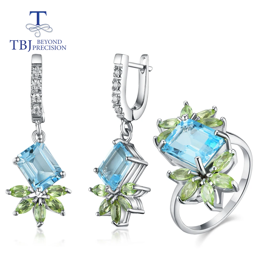Перидот с украшения голубым топазом набор из серебра и сережек натуральным