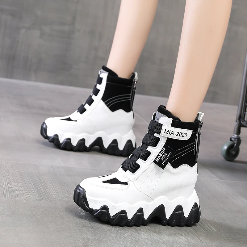 

Leather Chunky Boots 2021 New Autumn Women Ankle Boots Designers High Platform Shoes 6cm Wedges Winter Casual Dad Sneakers Woman