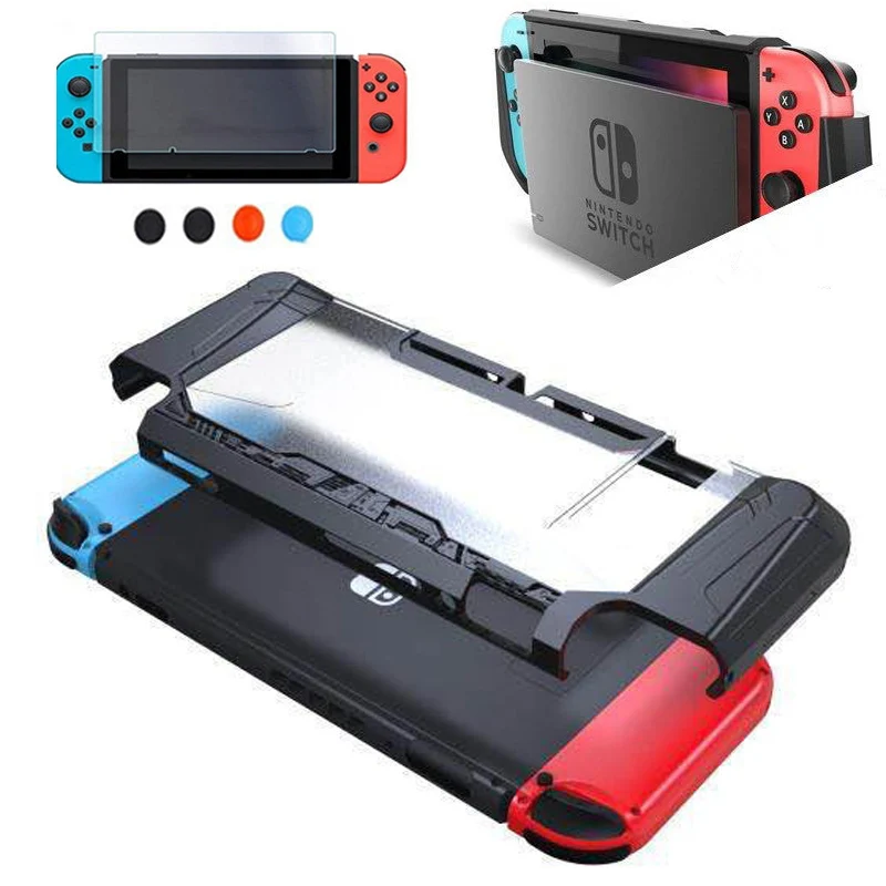 

For Nintendo Switch NS Slim Dockable Case Shell TPU Grip Protective Hard Crystal Cover Shockproof Grip Tempered screen Film