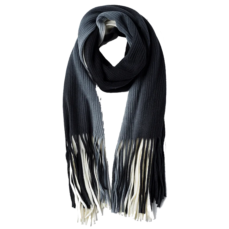 Женский весенне осенне зимний плотный теплый шарф с бахромой и градиентными