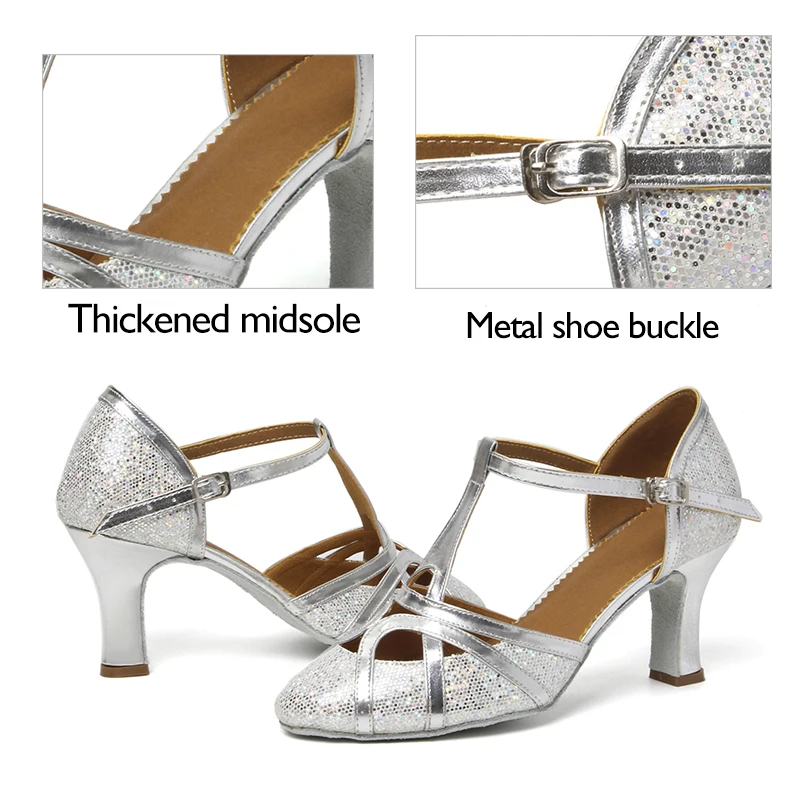 DKZSYIM Girl Dance Shoes Ballroom Women Latin Shoes Ladies Modern Jazz Comfortable Shine Close Toe High Heel Dance Sneakers