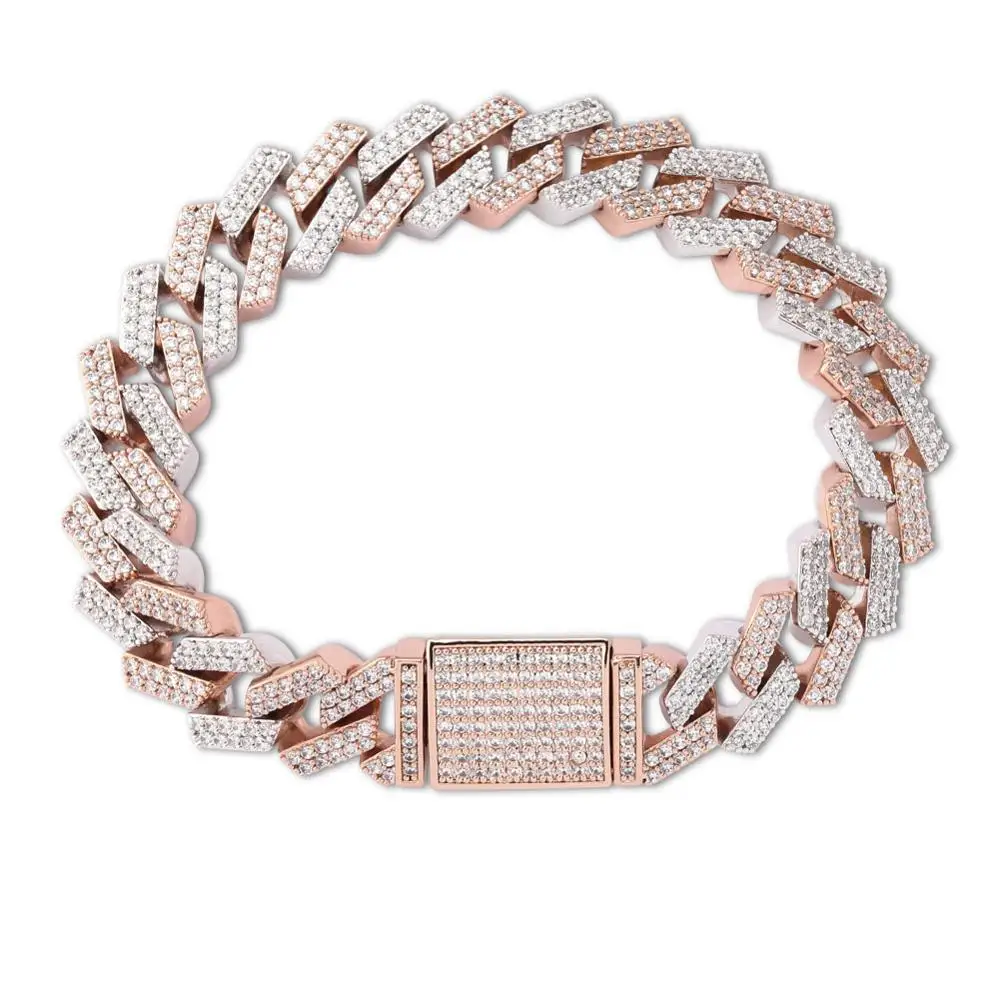 Two-tone Цзинао 14 мм замок застежка кубинская ссылка 7-9 дюймов браслет Iced Out AAA кубический циркон Bling хип хоп мужские ювелирные изделия подарок - Окраска металла: Two-tone