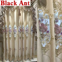europe luxury noble villa bedroom curtains gold blue blackout chenille fabric window drapes tulle for living room cortina x7634